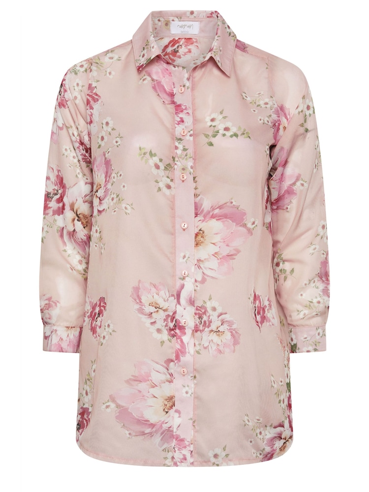 YOURS LONDON Curve Pink Floral Boyfriend Shirt - Image 5 of 5