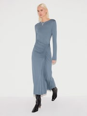 Jigsaw Blue Microcrepe Cowl Ruched Dress - Image 1 of 5