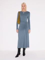 Jigsaw Blue Microcrepe Cowl Ruched Dress - Image 4 of 5