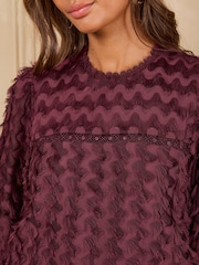 Love & Roses Burgundy Red Fringing Crew Neck Blouse - Image 2 of 4