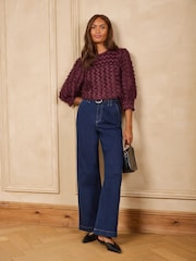 Love & Roses Burgundy Red Fringing Crew Neck Blouse - Image 3 of 4