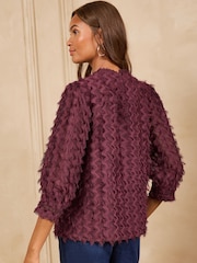 Love & Roses Burgundy Red Fringing Crew Neck Blouse - Image 4 of 4