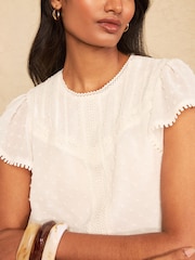 Love & Roses Ivory Petite Dobby Flutter Sleeve Shell Top - Image 2 of 4