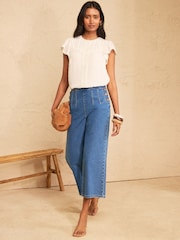 Love & Roses Ivory Petite Dobby Flutter Sleeve Shell Top - Image 3 of 4