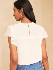 Love & Roses Ivory Petite Dobby Flutter Sleeve Shell Top - Image 4 of 4