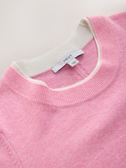 Blush Pink/White Supersoft Double Trim Short Sleeve Knitted Top - Image 2 of 3