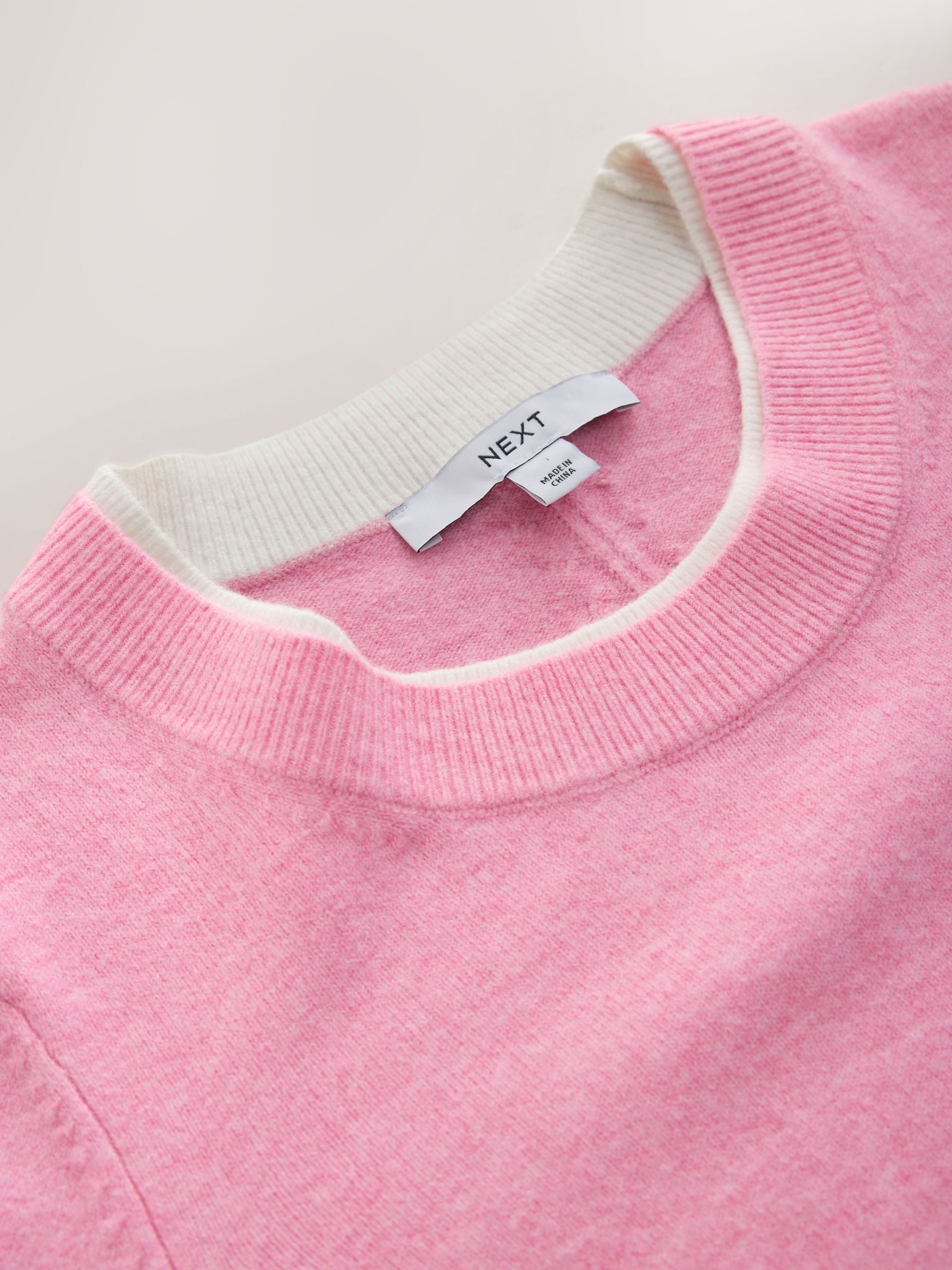 Buy Blush Pink/White Supersoft Double Trim Short Sleeve Knitted