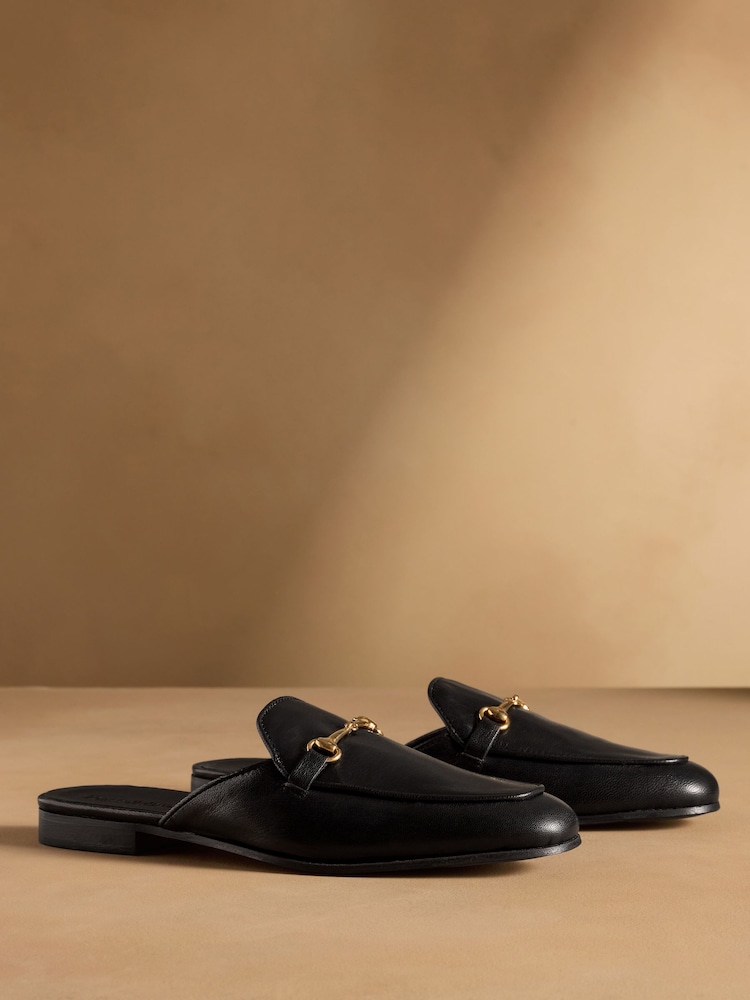 Russell & Bromley Black Backless Loafer Mules - Image 1 of 7