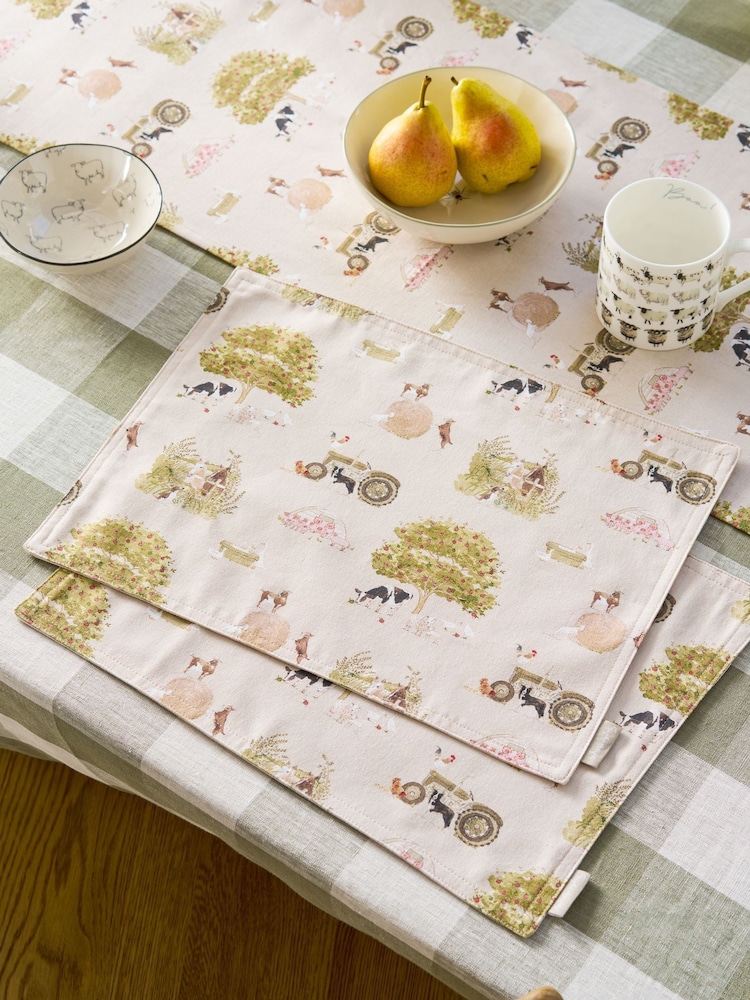 Sophie Allport Set of 2 Neutral Stone Farm Friends Washable Placemats Placemats - Image 1 of 3