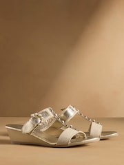 Russell & Bromley Gold Orbit Wedge Sandals - Image 1 of 7