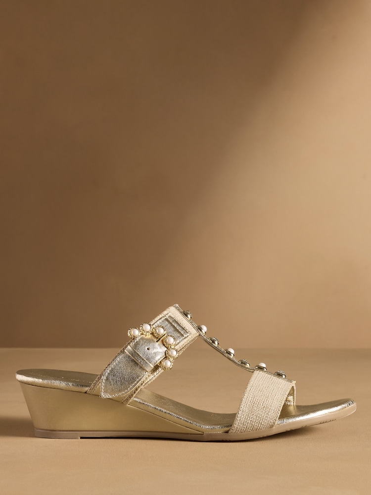 Russell & Bromley Gold Orbit Wedge Sandals - Image 2 of 7 Russell & Bromley Gold Orbit Wedge Sandals - Image 2 of 7