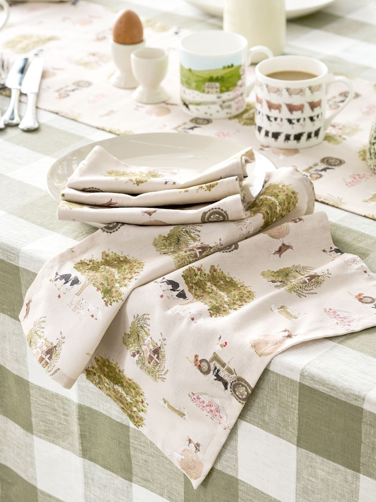 Sophie Allport Set of 4 Neutral Stone Farm Friends Napkins - Image 1 of 3 Sophie Allport Set of 4 Neutral Stone Farm Friends Napkins - Image 1 of 3