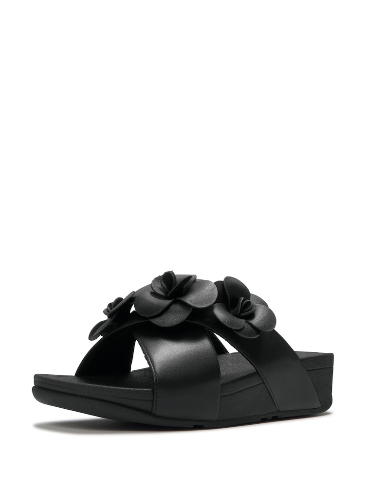 FitFlop Black Lulu Flower Cross Slide Sandals - Image 2 of 5