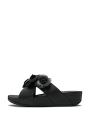 FitFlop Black Lulu Flower Cross Slide Sandals - Image 3 of 5