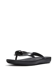 FitFlop Black iQushion Glossy Button Flip Flop Sandals - Image 2 of 5