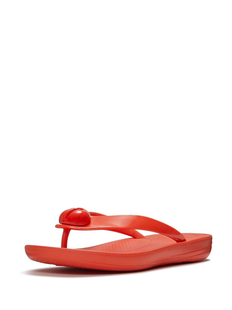 FitFlop Red iQushion Glossy Button Flip Flop Sandals - Image 1 of 4