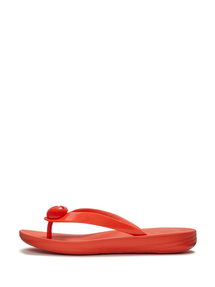 FitFlop Red iQushion Glossy Button Flip Flop Sandals - Image 2 of 4