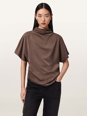 AllSaints Brown Leslie Top - Image 1 of 6