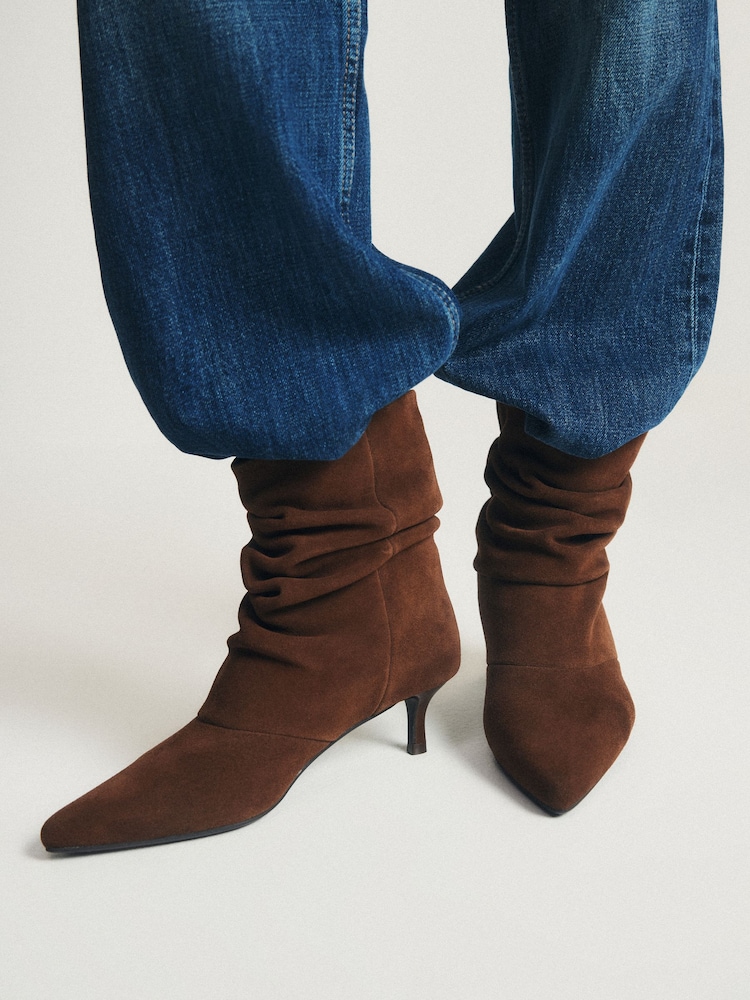 The Set Suede Slouch Heel Ankle Boots Tan Brown - Image 1 of 5