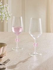 Set of 2 Pink Bow Stem Wine Glasses - Image 1 of 3