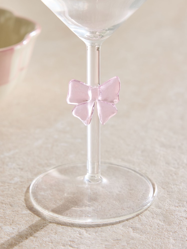 Set of 2 Pink Bow Stem Wine Glasses - Image 2 of 3 Set of 2 Pink Bow Stem Wine Glasses - Image 2 of 3