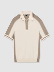Écru/taupe - Polos Reiss Elmers Colour Block en maille à col zippé - Image 2 de 6