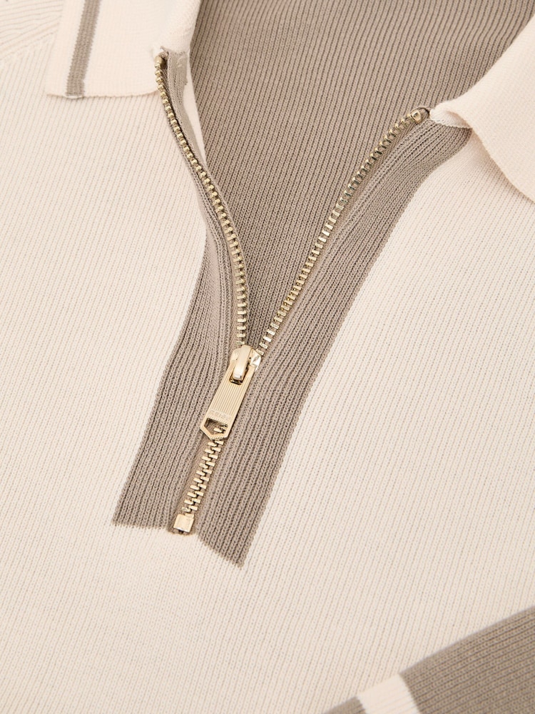 Écru/taupe - Polos Reiss Elmers Colour Block en maille à col zippé - Image 6 de 6