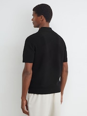 Reiss Black Leigham Cotton-Blend Chevron-Knit Half-Zip Polo Shirt - Image 5 of 6