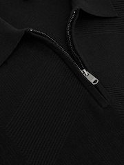 Reiss Black Leigham Cotton-Blend Chevron-Knit Half-Zip Polo Shirt - Image 6 of 6