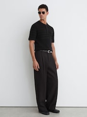 Reiss Black Brockwell Cotton-Blend Textured Henley Top - Image 3 of 6