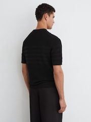 Reiss Black Brockwell Cotton-Blend Textured Henley Top - Image 5 of 6