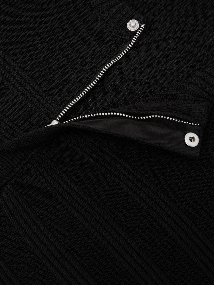 Reiss Black Brockwell Cotton-Blend Textured Henley Top - Image 6 of 6 Reiss Black Brockwell Cotton-Blend Textured Henley Top - Image 6 of 6