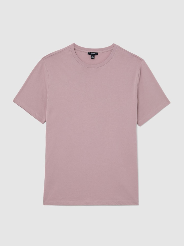 Reiss Dusty Rose Bless Cotton Crew-Neck Tailored-Fit T-Shirt - Image 2 of 5 Reiss Dusty Rose Bless Cotton Crew-Neck Tailored-Fit T-Shirt - Image 2 of 5