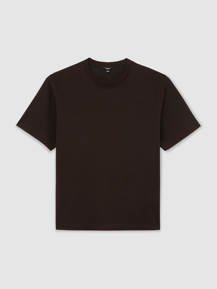 Reiss Chocolate Brown Tate Cotton Relaxed-Fit T-Shirt - Image 2 of 7 Reiss Chocolate Brown Tate Cotton Relaxed-Fit T-Shirt - Image 2 of 7