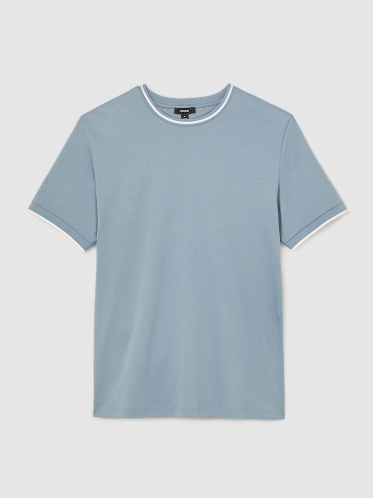 Gedecktes Blau - Reiss Ainsley Air-Water Cotton Tipped Tailored-Fit T-Shirt - Bild 2 von 6