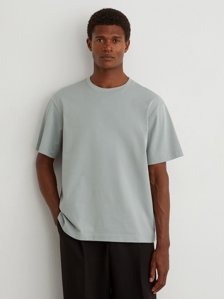 Reiss Light Blue Tate Cotton Relaxed-Fit T-Shirt - Image 1 of 6 Reiss Light Blue Tate Cotton Relaxed-Fit T-Shirt - Image 1 of 6