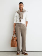 Reiss Mushroom Brown Rivo Premium Interlock Relaxed-Fit Joggers - Image 2 of 5