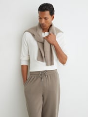 Reiss Mushroom Brown Rivo Premium Interlock Relaxed-Fit Joggers - Image 3 of 5