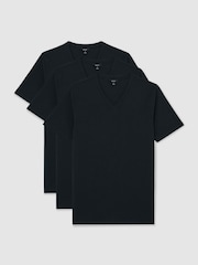 Reiss Navy Dayton 3 Pack 3-Pack Cotton V-Neck Tailored-Fit T-Shirts - Image 1 of 6