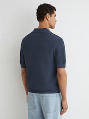 Reiss Steel Blue Leon Cotton-Blend Basket-Stitch Open-Collar Polo Shirt - Image 5 of 6