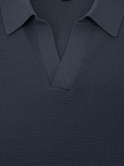 Reiss Steel Blue Leon Cotton-Blend Basket-Stitch Open-Collar Polo Shirt - Image 6 of 6