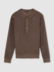 Reiss Chocolate Brown Declan Ribbed Long-Sleeve Henley Top - Image 2 of 6