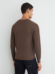 Reiss Chocolate Brown Declan Ribbed Long-Sleeve Henley Top - Image 5 of 6