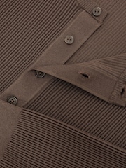 Reiss Chocolate Brown Declan Ribbed Long-Sleeve Henley Top - Image 6 of 6