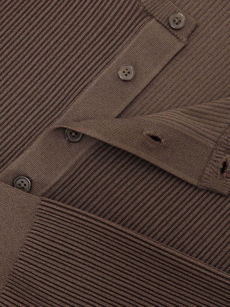 Reiss Chocolate Brown Declan Ribbed Long-Sleeve Henley Top - Image 6 of 6 Reiss Chocolate Brown Declan Ribbed Long-Sleeve Henley Top - Image 6 of 6