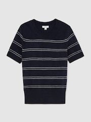 Reiss Navy/Grey Sabrina Wool-Blend Striped Knit Top with Cashmere - Image 2 of 5
