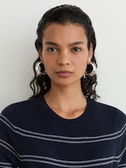 Reiss Navy/Grey Sabrina Wool-Blend Striped Knit Top with Cashmere - Image 3 of 5
