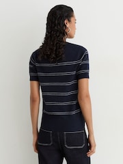 Reiss Navy/Grey Sabrina Wool-Blend Striped Knit Top with Cashmere - Image 4 of 5