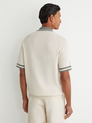 Reiss Sage Green/Ecru Kenley Colour-Block Zip-Through Knit Shirt - Image 4 of 6