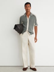 Reiss Sage Green/Ecru Kenley Colour-Block Zip-Through Knit Shirt - Image 5 of 6